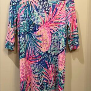 Lilly Pulitzer Tropical Pink and Blue Long Sleeve Dress